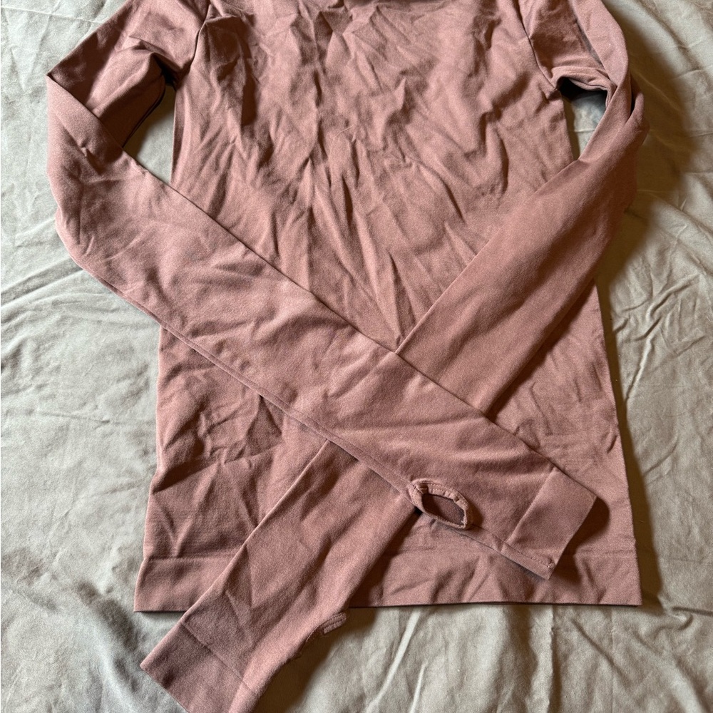 Free People Pink Fitted Long Sleeve Polo Tee